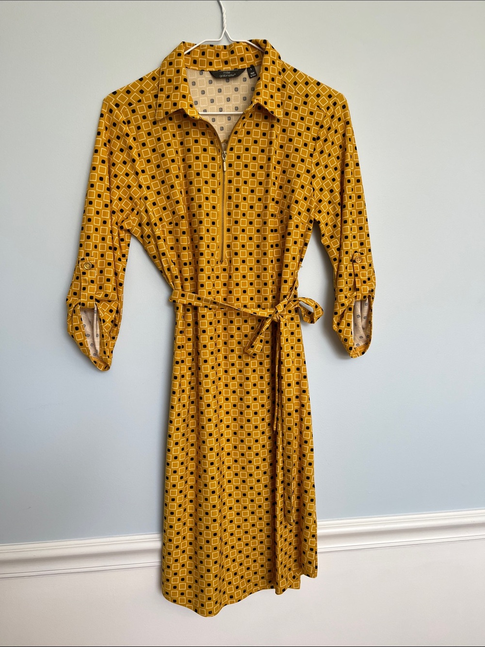 Mlle Gabrielle Mustard Yellow Geometric Shirt Midi Dress